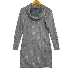 Merrell Tunic Dress Women Small Black White Cowl Neck Pockets Stretch Athleisure